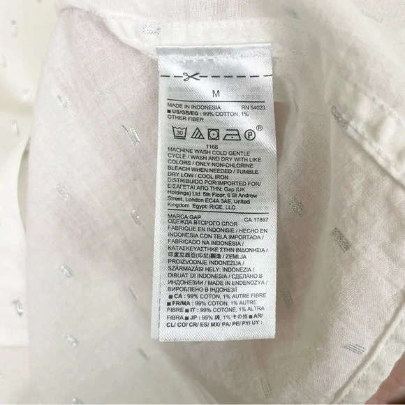 Gap Fitted Boyfriend White Button Down Silver Metallic Clip Dot Shirt Size M - Picture 13 of 14